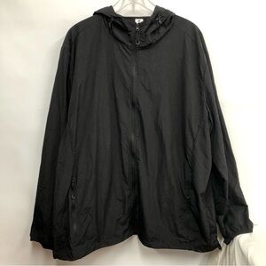 Casei Rain jacket for men waterproof w/hood packable black windbreaker size 2XL